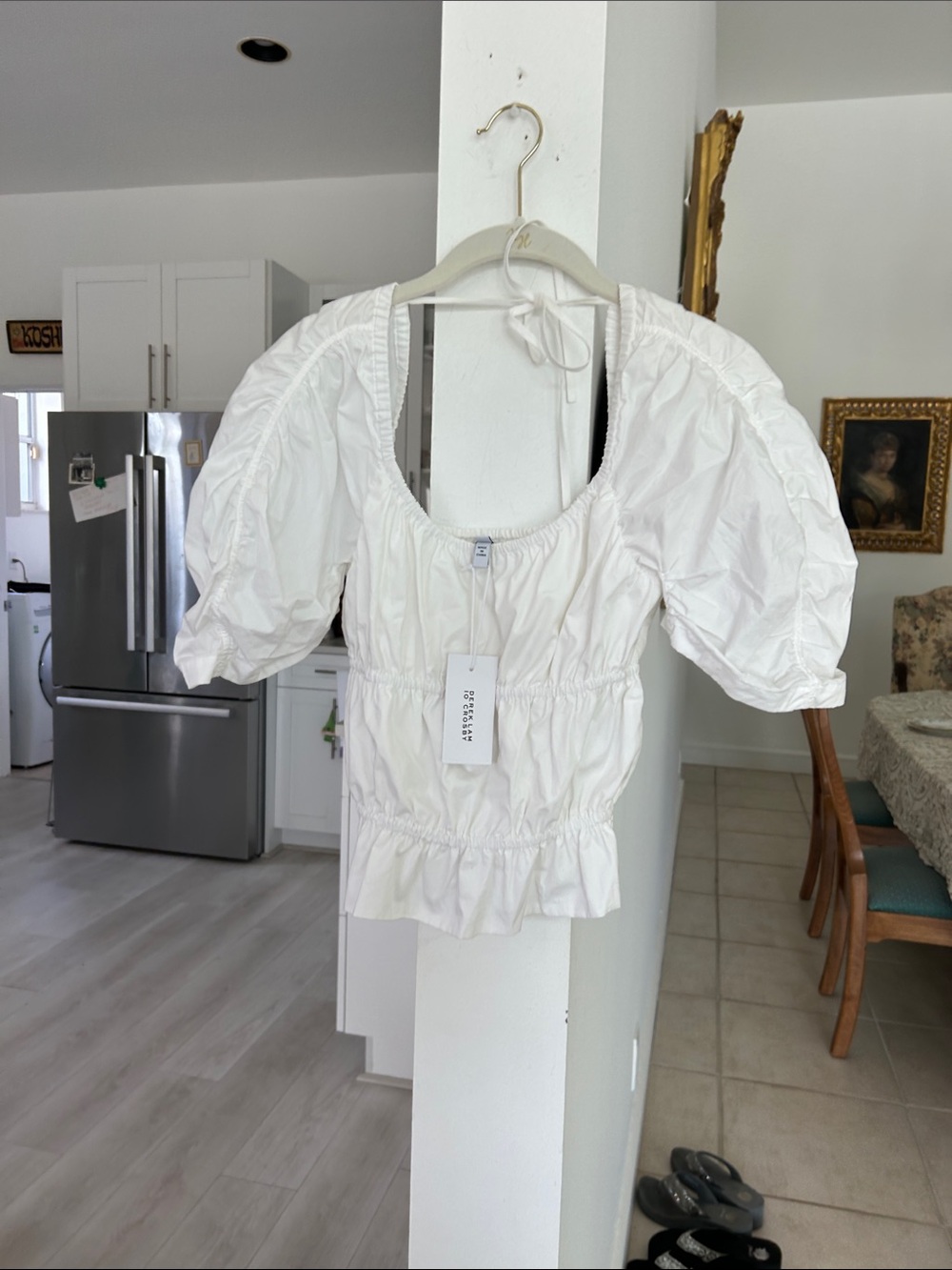Derek Lam White Puff-Sleeve Peplum Blouse